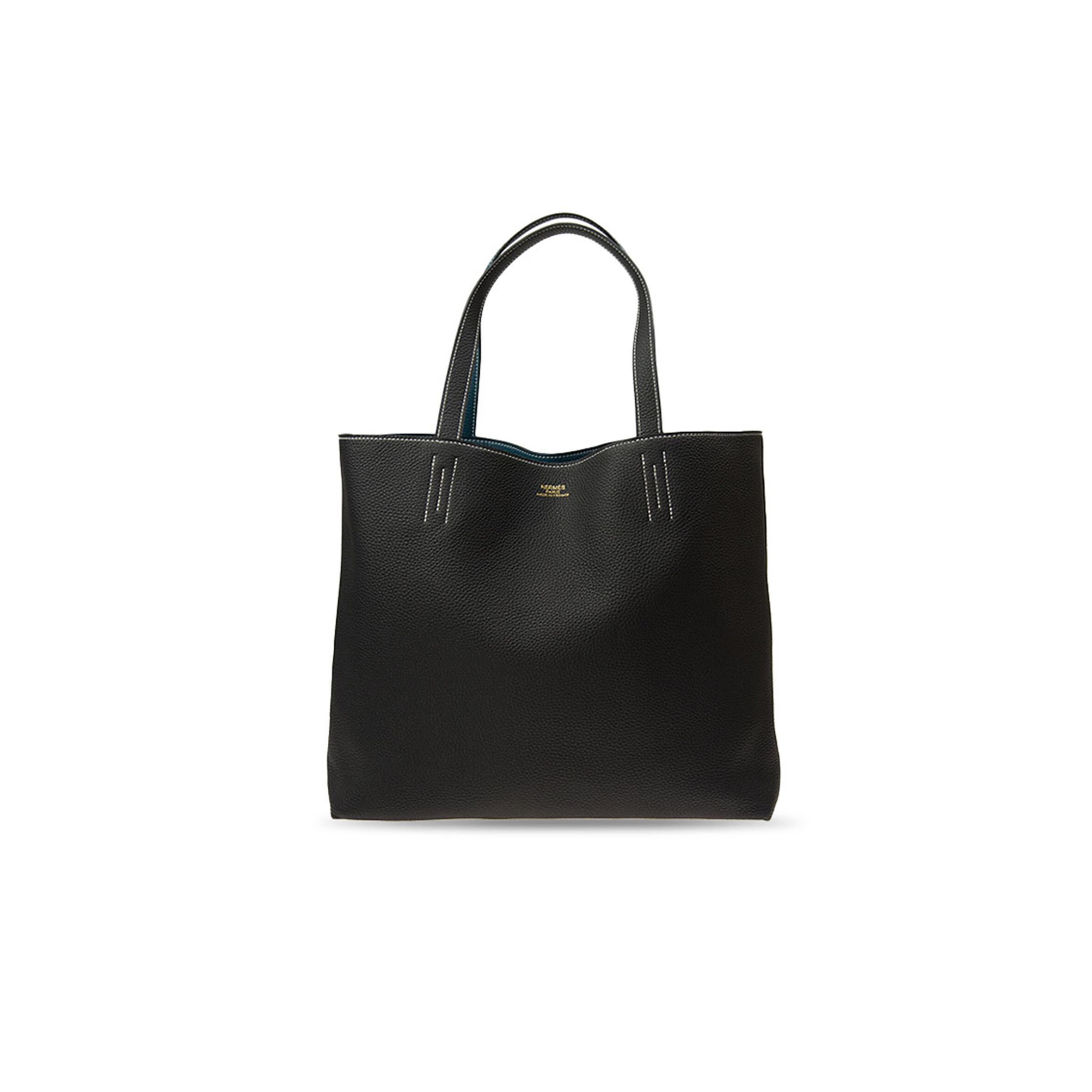 HERMÈS MASTER DOUBLE SENS BAG, REVERSIBLE TOTE BAG DUCK BLUE BLACK (36*32*12cm)